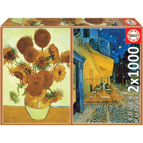 photo-Puzzles - Tableaux Van Gogh - Les tournesols - Terrasse café du soir - 2x1000 pièces - Dès 14ans