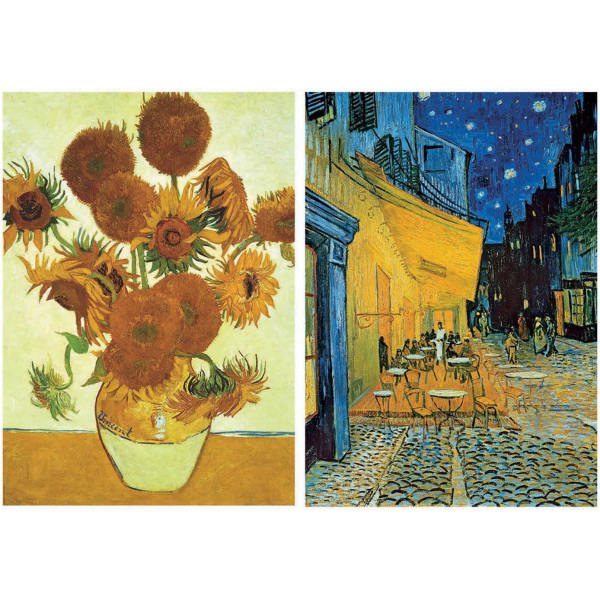 Puzzles - Tableaux Van Gogh - Les tournesols - Terrasse café du soir - 2x1000 pièces - Dès 14ans