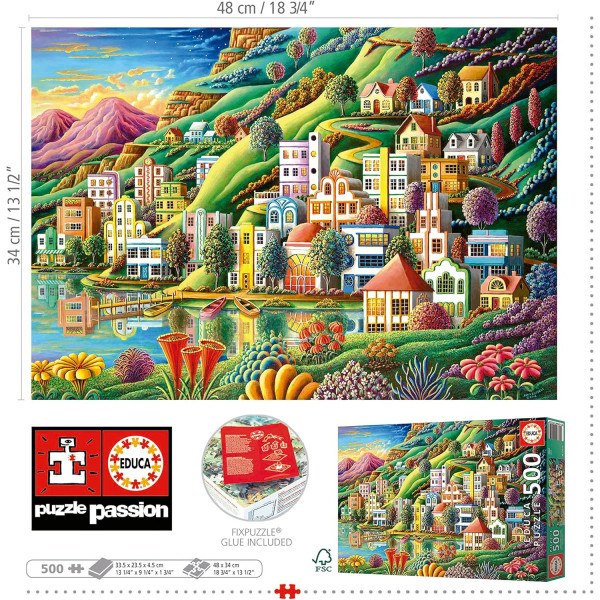 Puzzle - Le port caché coloré - 500 pièces - Dès 11 ans - 48x34cm - Educa