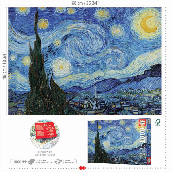 Puzzle - Tableau la nuit étoilée Van Gogh - 1000 pièces - Dès 14 ans - 68x48cm - Educa