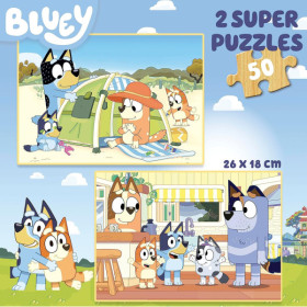 Puzzle - Bluey - Enfant dès 5 ans - 2 x 50 pièces - Pièces en bois - 26x18cm - Educa