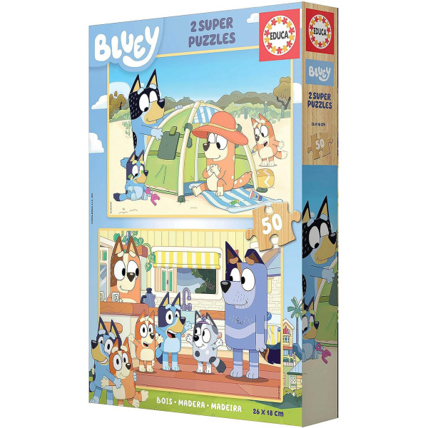 Puzzle - Bluey - Enfant dès 5 ans - 2 x 50 pièces - Pièces en bois - 26x18cm - Educa