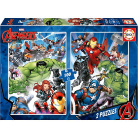 photo-Puzzle - Avengers Marvel - Super héros - 2 x 100 pièces - 40x28cm - Dès 6 ans - Educa
