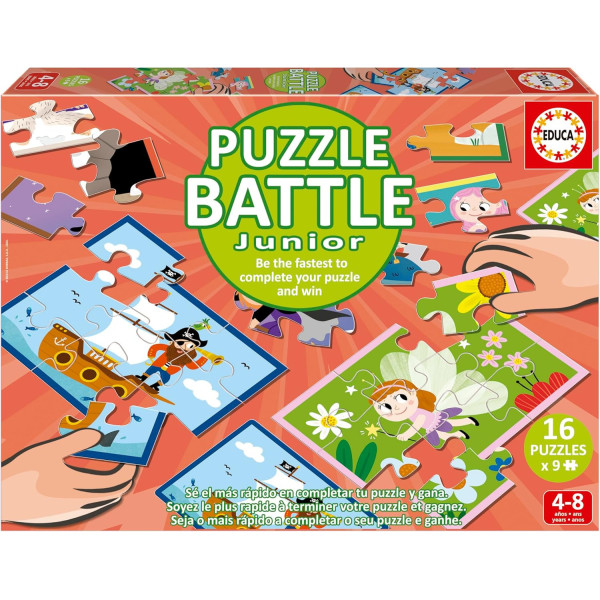 Jeu de société - Puzzle battle junior - Dès 4 ans - 16 puzzles de 9 pièces - Educa
