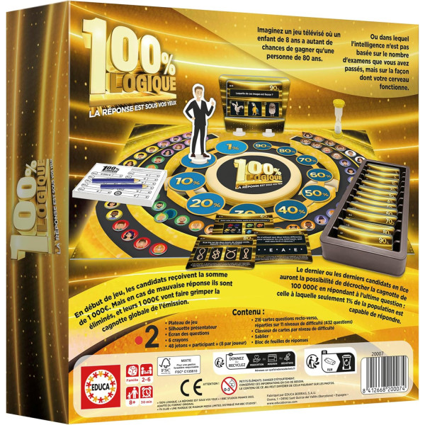 Jeu de société - 100% logique - Basé sur le jeu TV - Dès 8 ans - Educa