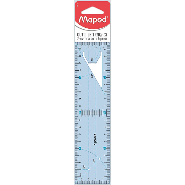 photo-Outil de traçage 2 en 1 - Règle 20 cm - Equerre 45° et 60° - Incassable - Maped
