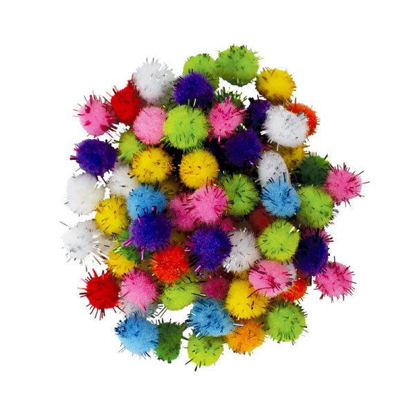 photo-Mini pompons - Assortiment de couleurs - 8cm diamètre - 200 pièces - Loisirs créatifs