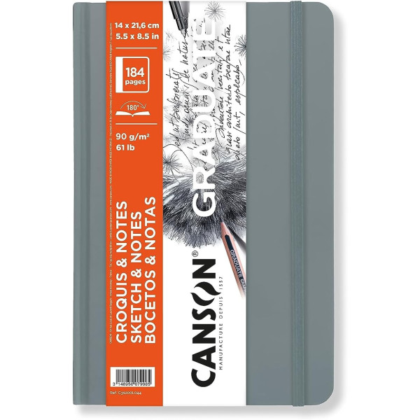 photo-Carnet - Croquis et notes - 14x21,6cm - 184 pages - 90g - Couverture rigide - Gris clair - Canson Graduate