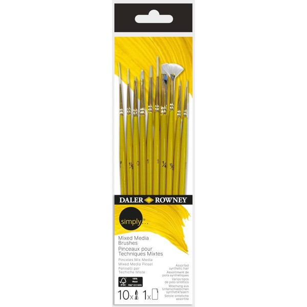 photo-Pinceaux - 10 pièces - Toutes techniques - Assorti tailles et formes - Synthétique - Daler Rowney