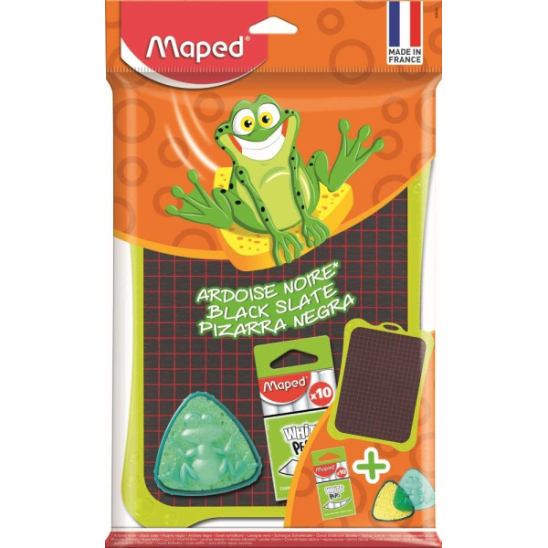 Ardoise noire - Scolaire - 10 craies blanches - Double face - Maped