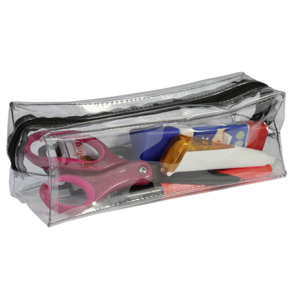 Trousse - Scolaire - Rectangulaire - Transparente - Plastique - Noir - 1 compartiment