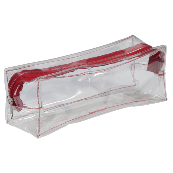 photo-Trousse - Scolaire - Rectangulaire - Transparente - Plastique - Rouge - 1 compartiment