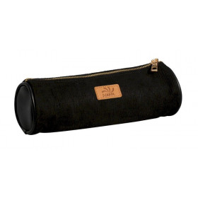 photo-Trousse - Scolaire - Ronde - Noir - Velours - 1 compartiment - School