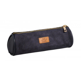 photo-Trousse - Scolaire - Ronde - Bleu marine - Cuir végan - Velours - 1 compartiment - School