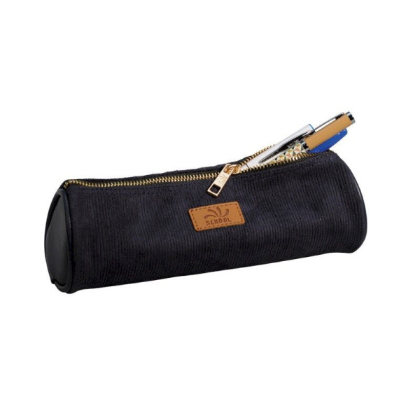 Trousse - Scolaire - Ronde - Bleu marine - Cuir végan - Velours - 1 compartiment - School