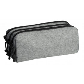 photo-Trousse - Scolaire - Gris - Rectangulaire - 3 compartiments - School