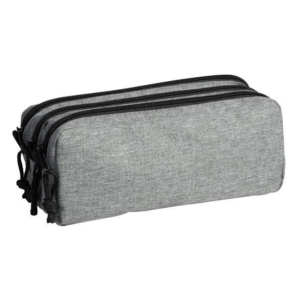 photo-Trousse - Scolaire - Gris - Rectangulaire - 3 compartiments - School