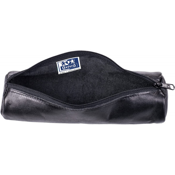 Trousse - Scolaire - Noir - Rond - Cuir lisse - 21x6 cm - Oxford