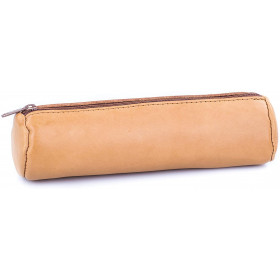 photo-Trousse - Scolaire - Marron caramel - Rond - Cuir - 21x6 cm - Oxford