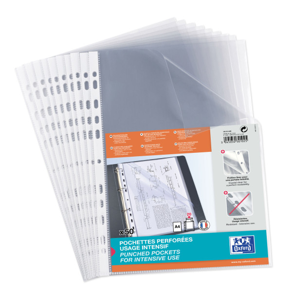 photo-50 pochettes perforées - Transparente - A4 - Pour classeur - Oxford