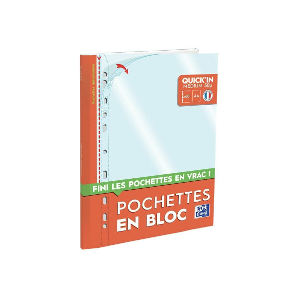 Bloc de 60 pochettes perforées - A4 - Détachable - Transparent - Oxford