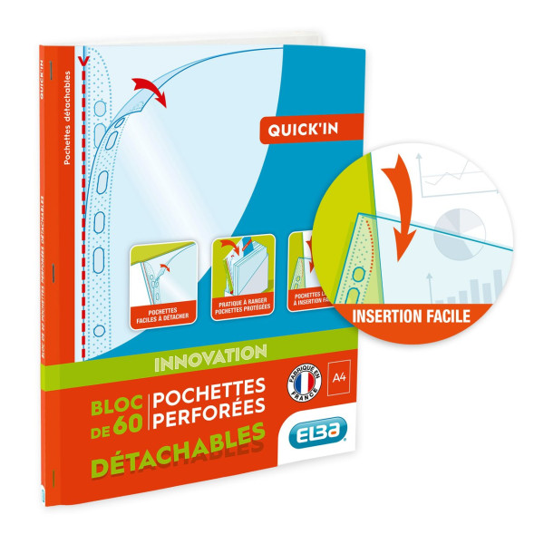 photo-Bloc de 60 pochettes perforées - A4 - Détachable - Transparent - Oxford