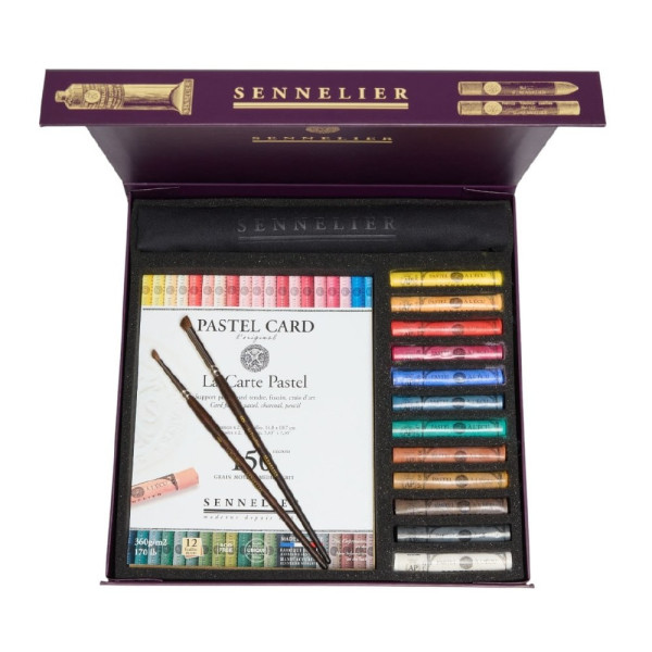 Pastels à l'écu - Extra tendres - Coffret 12 couleurs + 1 bloc + 2 pinceaux + chiffon - Sennelier