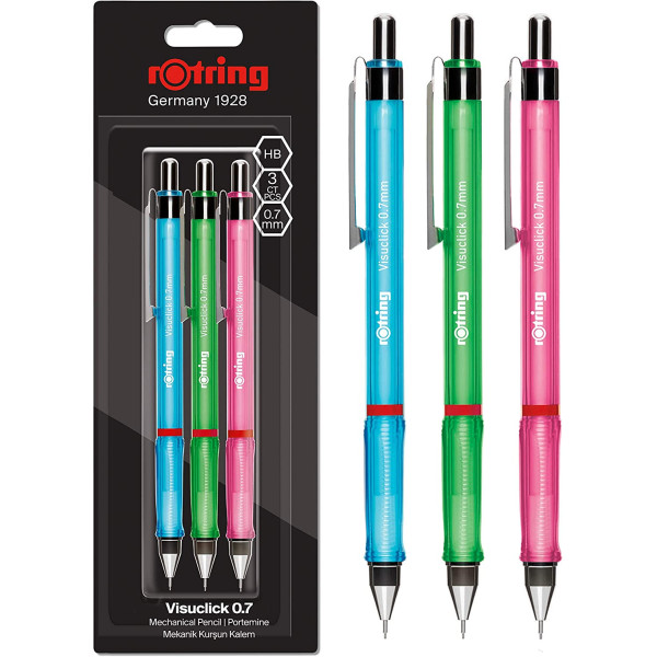 photo-Lot de 3 porte-mines - 0,7 mm - HB - Rechargeable - Visuclick 0.7 - Rotring