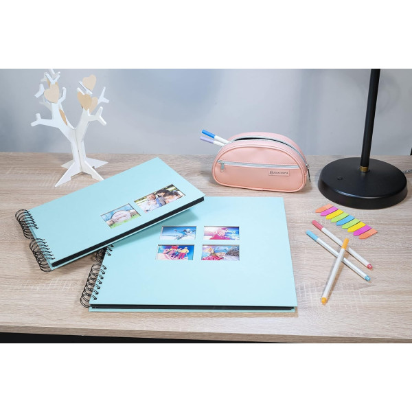 Album photos - 360 photos - Turquoise - 32x32cm - 60 pages noires - Couverture effet textile