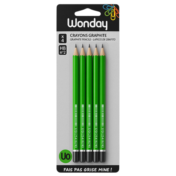 photo-Crayons graphite - HB - N°2 - Lot de 4 pièces - Bout trempé - Wonday