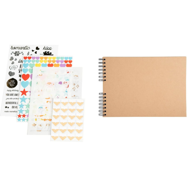 photo-Album scrapbooking - A personnaliser - 32x22cm - Kraft - 70 pages noires - Stickers inclus