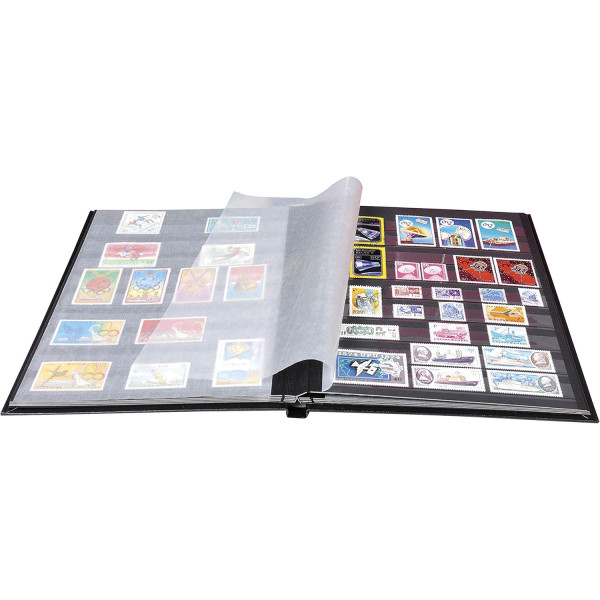 Album de timbres - Philatélie - 30,5x22,5 - Simili cuir - Noir - 16 pages - Collection timbres