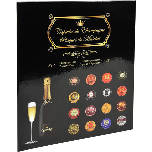 Album de collection pour muselets - Capsules de champagne - 64 plaques - Intérieur mousse