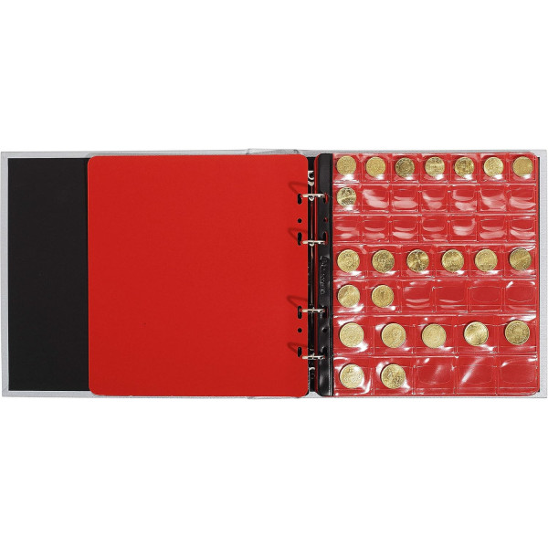Classeur pour collection de pièces - 24,5x25cm - Bordeaux - 5 feuilles 43 cases - 215 compartiments