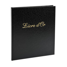 photo-Livre d'or - 21x19cm - Couverture simili cuir - Noir - Tranche or - 140 pages blanches