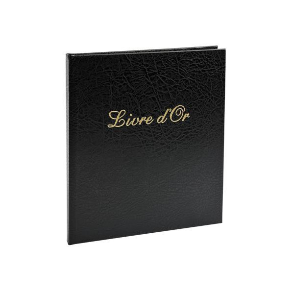 photo-Livre d'or - 21x19cm - Couverture simili cuir - Noir - Tranche or - 140 pages blanches