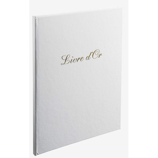 Livre d'or - 27x22cm - Couverture simili cuir - Blanc - Tranche or - 100 pages blanches