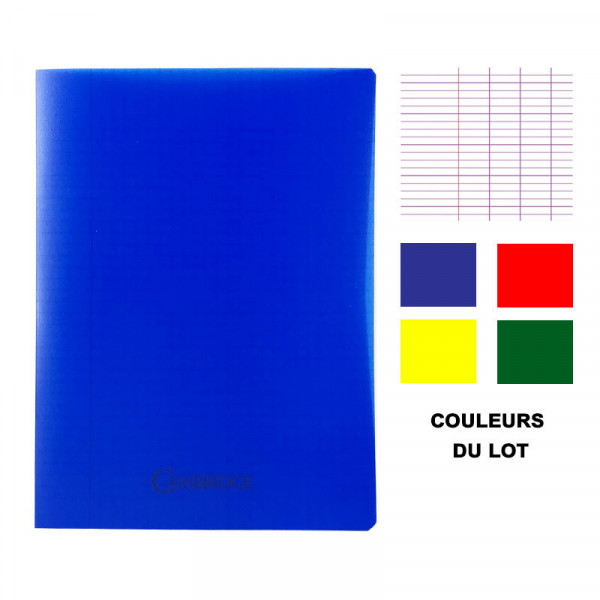 Lot de 4 cahiers - 24x32(cm) - Grands carreaux - 96 pages - couverture en polypro bleu,jaune,rouge,vert - sans spirale - Hamelin
