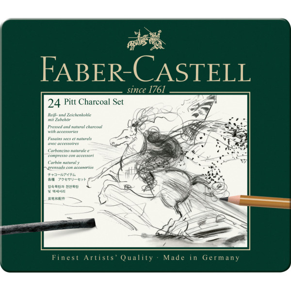 photo-Boîte de 24 fusains secs et naturels - Pitt Charcoal - Faber-Castell