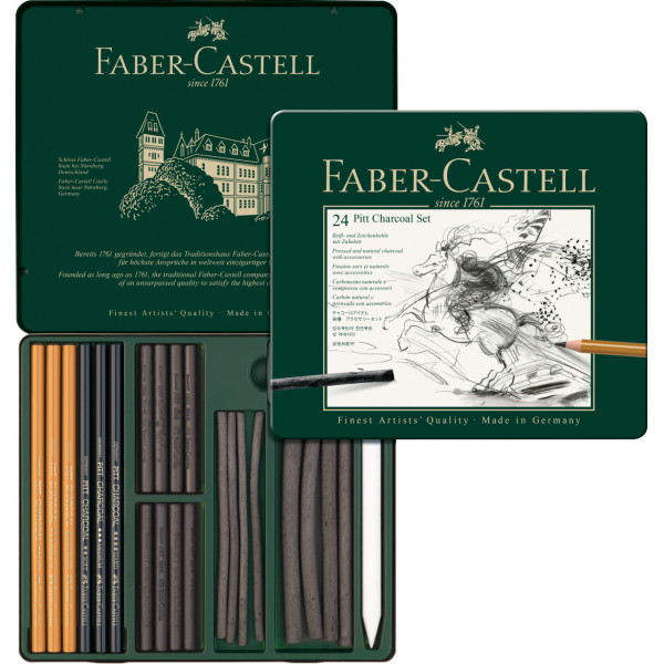 Boîte de 24 fusains secs et naturels - Pitt Charcoal - Faber-Castell