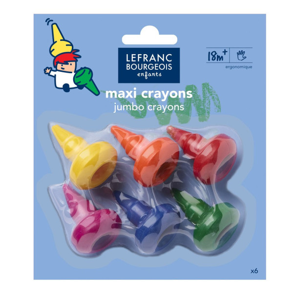 photo-6 crayons à la cire - Bébé - Enfants - Maxi format - Lefranc Bourgeois
