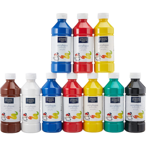 photo-10 flacons peinture acrylique - 500ml - Assortiment - Lefranc & Bourgeois