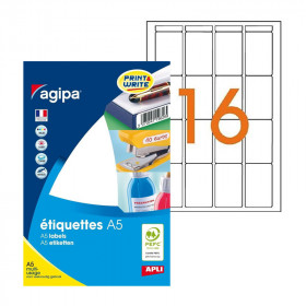 photo-256 étiquettes blanches 48,5x30mm 16 étiquettes par planche A5 - Apli 114035