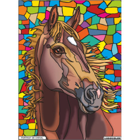 photo-Coloriage - Cheval - Tableau à colorier - Avec contours velours noir - Dès 3 ans