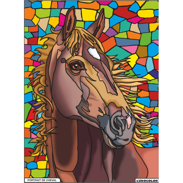 photo-Coloriage - Cheval - Tableau à colorier - Avec contours velours noir - Dès 3 ans