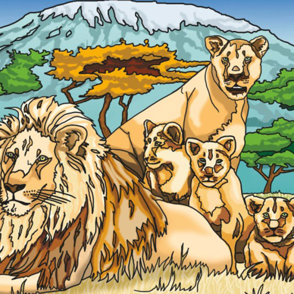 Coloriage - Lions - Tableau à colorier - Avec contours velours noir - Dès 3 ans