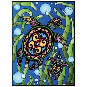 Coloriage - Tortue - Tableau à colorier - Avec contours velours noir - Dès 3 ans