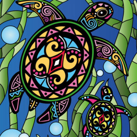 Coloriage - Tortue - Tableau à colorier - Avec contours velours noir - Dès 3 ans