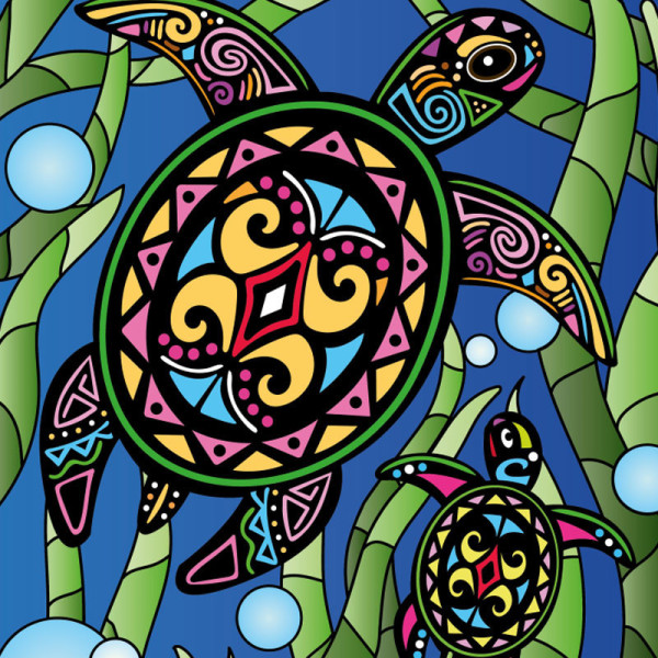 Coloriage - Tortue - Tableau à colorier - Avec contours velours noir - Dès 3 ans