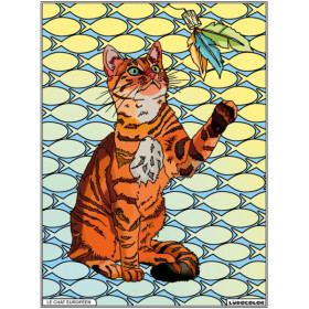 photo-Coloriage - Chat - Tableau à colorier - Avec contours velours noir - Dès 3 ans